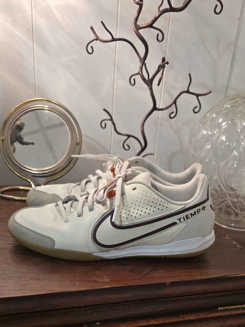 Nike Tiempo Legend 9 Men’s Indoor Soccer Shoes, White And Dark Beetroot Colorway